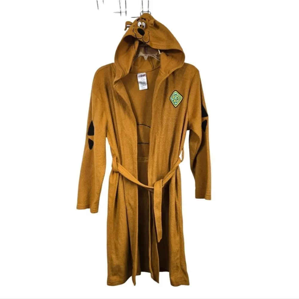 Scooby-Doo Hooded Robe Kids Unisex Fleece Bathrobe Belted Boys Girls Brown Dog